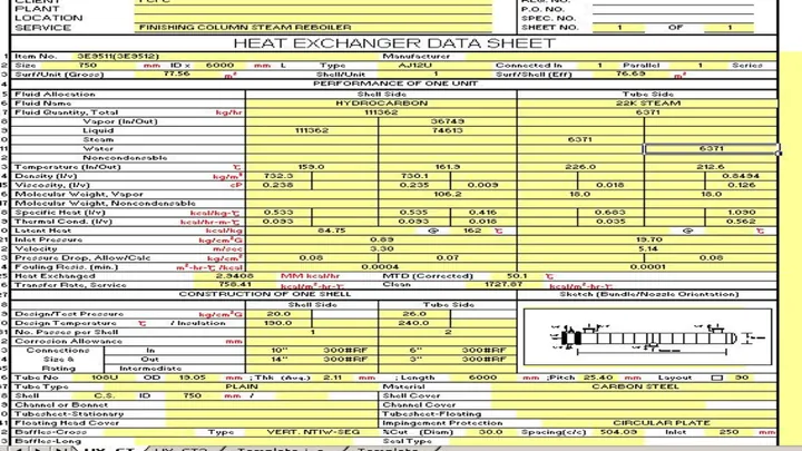 Exchanger Data Sheet