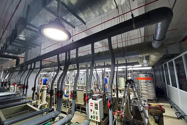 Exhaust ductwork for an electroplating room