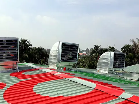 Ventilation fans on a factory roof